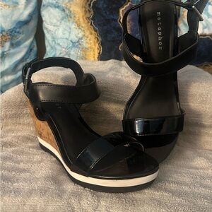 Metaphor Black and Tan Wedge Sandals